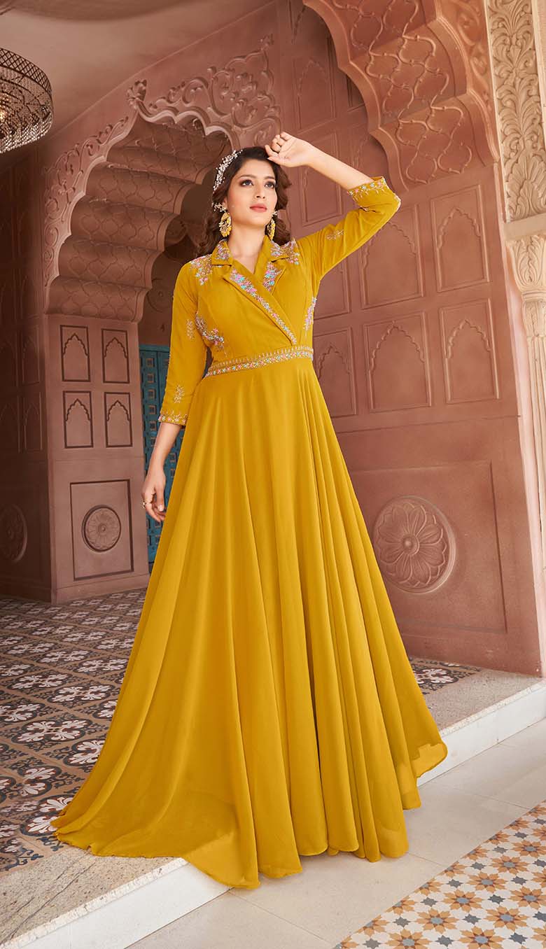 Beautiful full flair gown, long georgette gown for women, Heavy Party